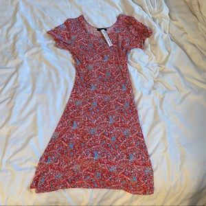 Red floral patterned fit and flare dress